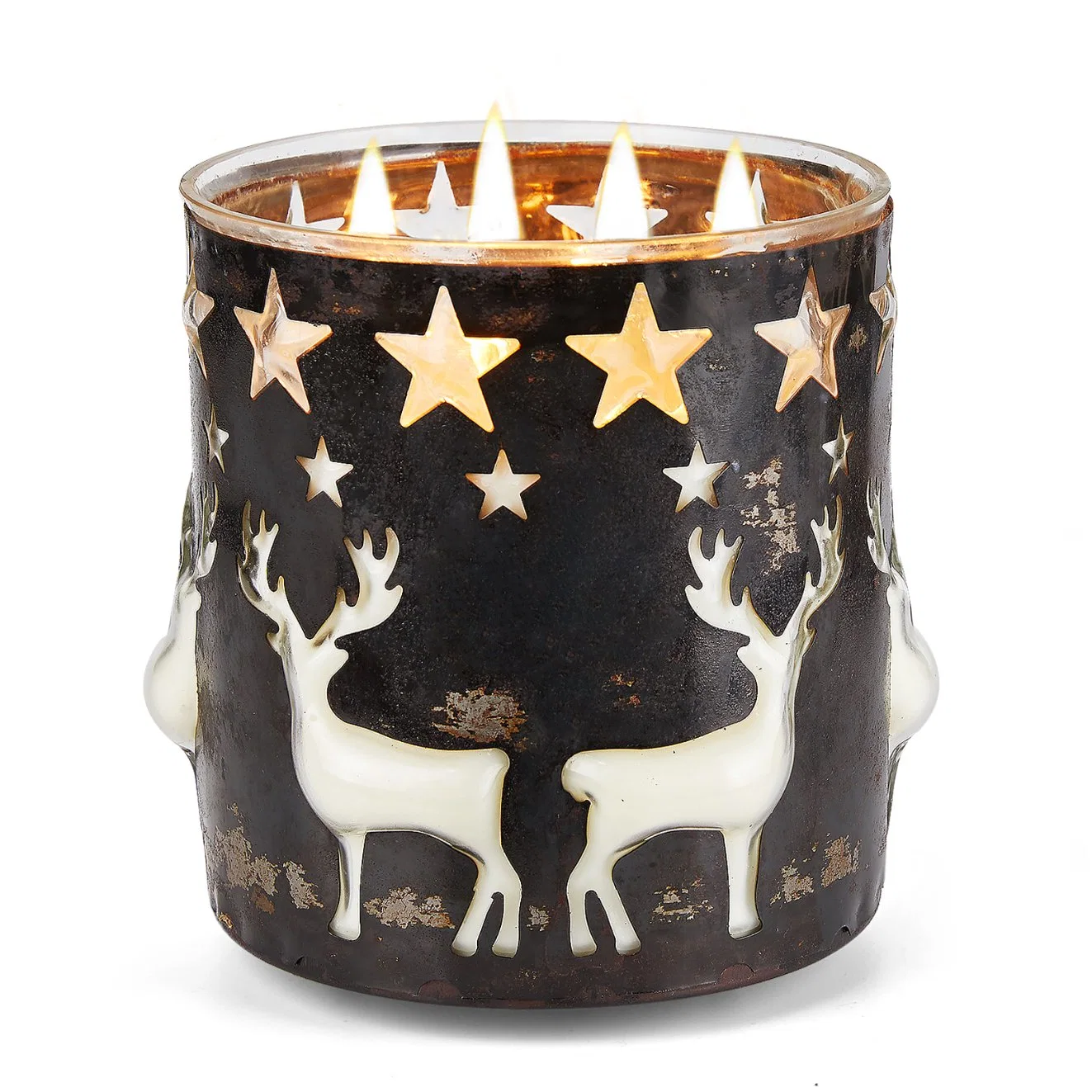 Sample Customization Handmade Metal Reindeer Pattern and Glass Jar Scented Candles for Christmas Day, 63.6 Oz Soy Wax, 360 Hours Long Lasting Buring