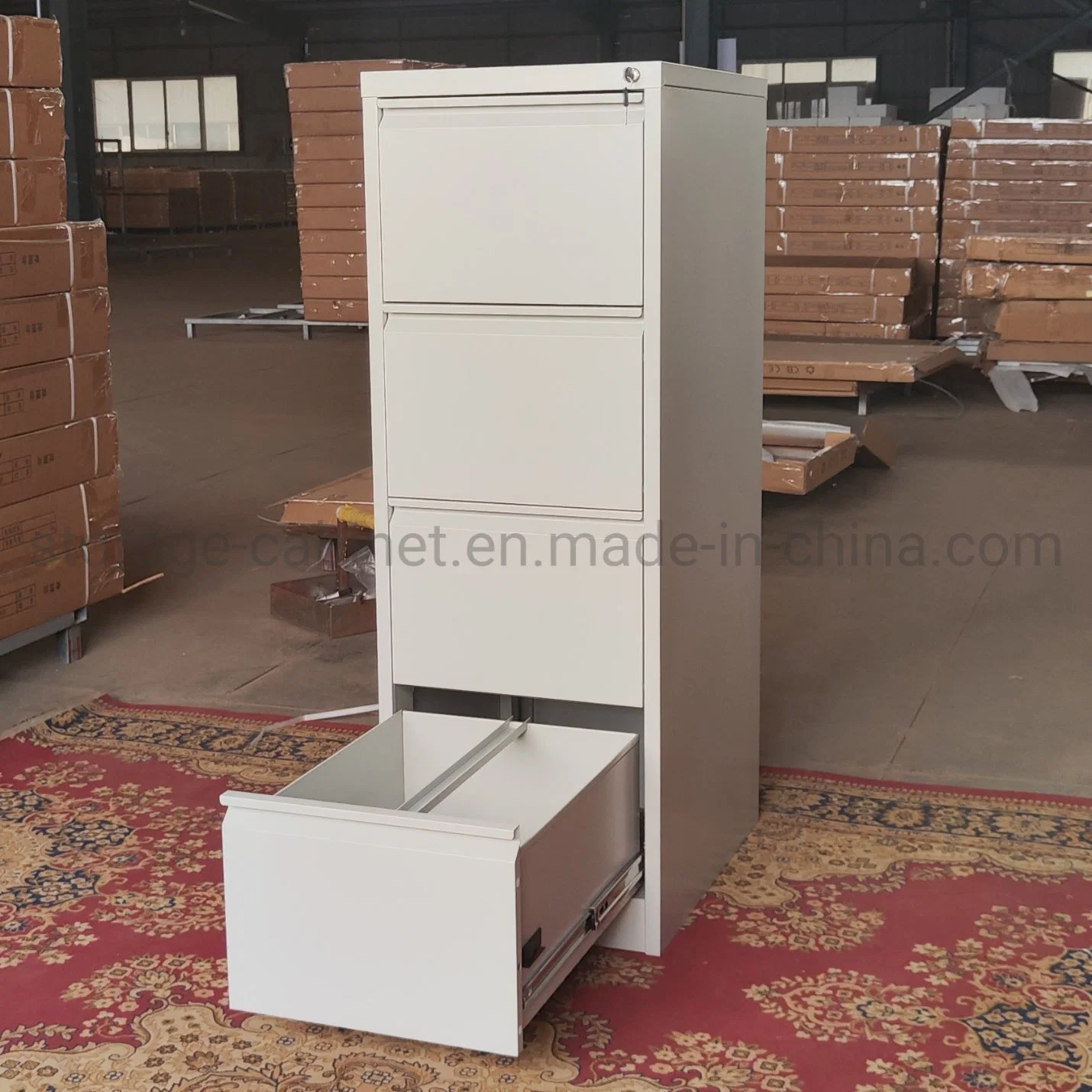 Office Furniture Desk Metal Vertical Filing 4 Drawer Lateral Steel File Cabinet (Light gray white and black)