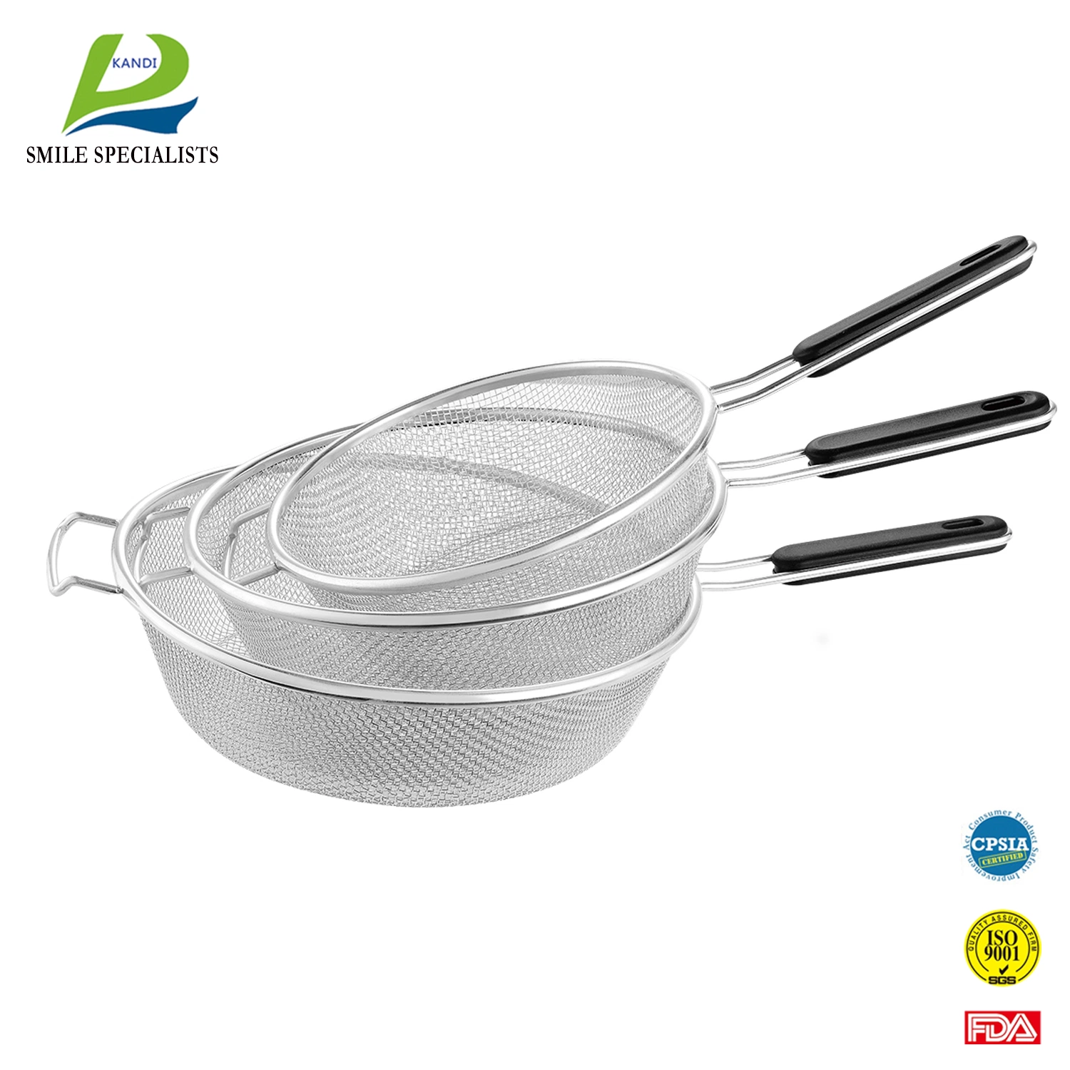 Plastic Handle and Resting Ear Colanders Vegetable Fruit Kitchen Mesh Strainers