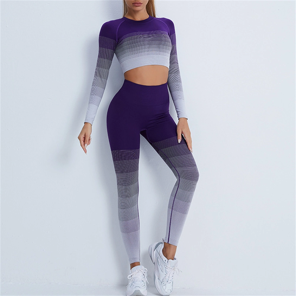 O gradiente de 2022 Conjunto de ioga de Manga Longa perfeita mulheres Ginásio Centro Fitness Sportswear amassar mechas de cintura elevada Perneiras Activewear Ioga Prensa