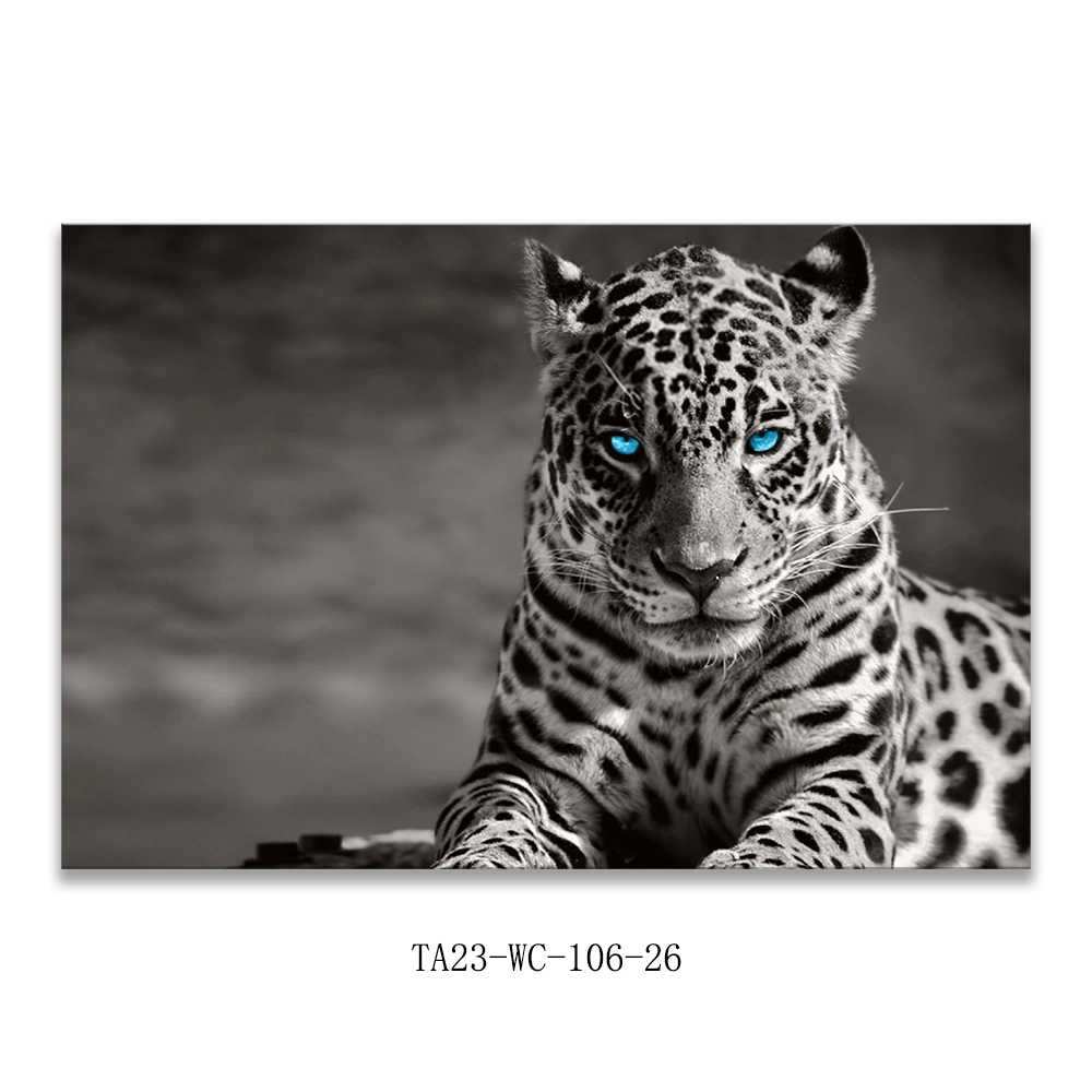 White and Black Blue Eyes Leopard Print Canvas Art Digital Printed Wall Art Modern Wall Art Picture for Living Room Decoration