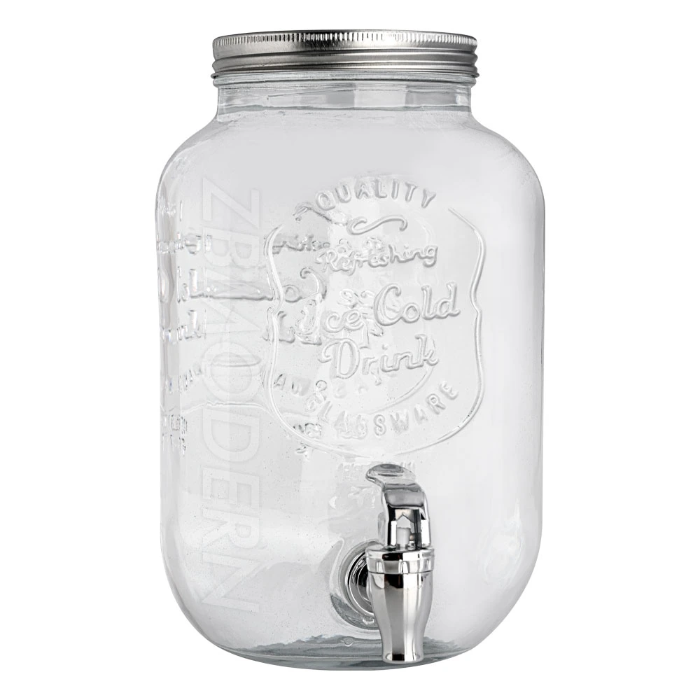 1 Gallon Glass Beverage Dispenser 3.8 L Glass Mason Jar Storage Canister with Airtight Metal Lid Metal Stand