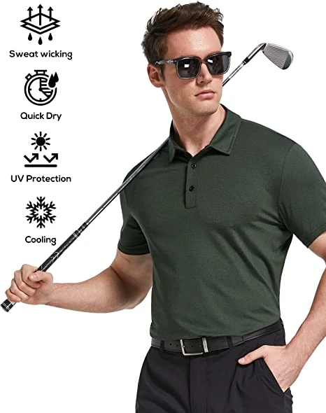 Custom Logo Embriodery Printed 3-Button Collared T Shirt Mens Performance Moisture Wicking Dri Fit Polyester Spandex Casual Workout Subliamtion Golf Polo Shirt