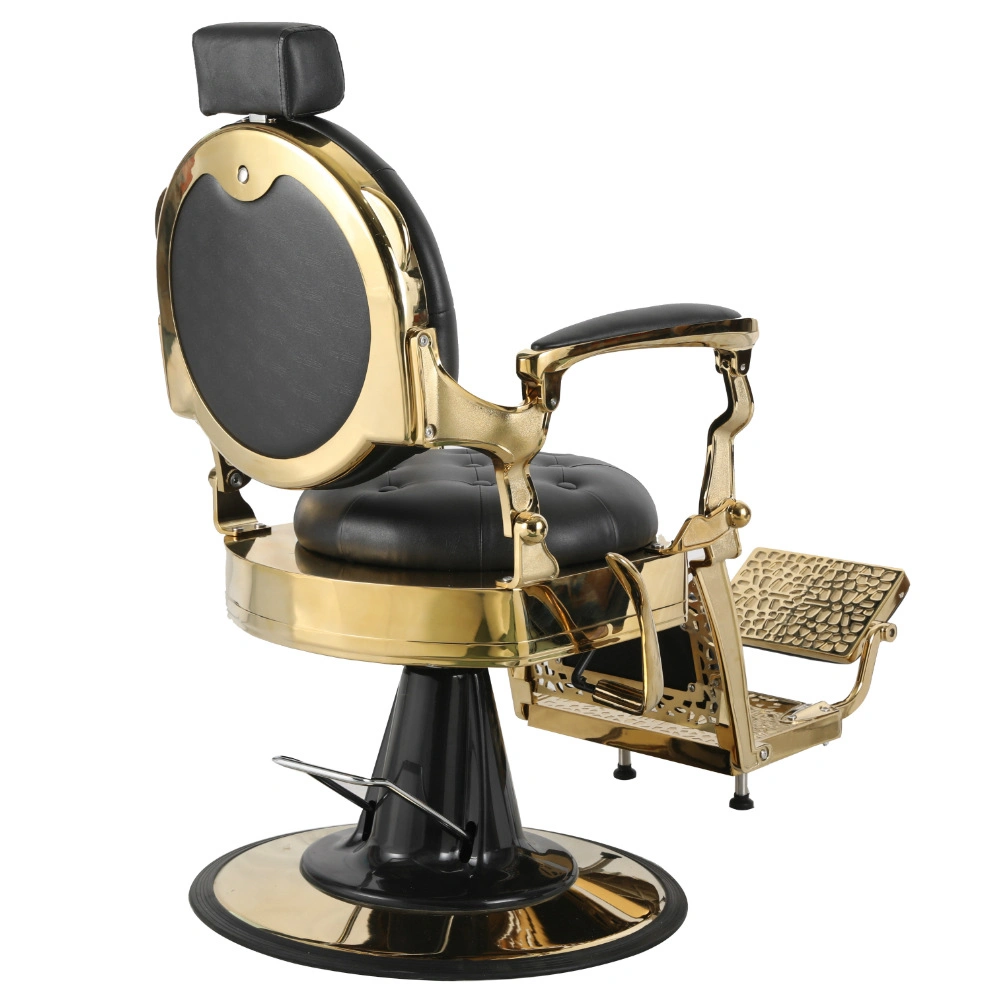 Cadeira de Barbeiro confortável Swivel Retro Black Gold