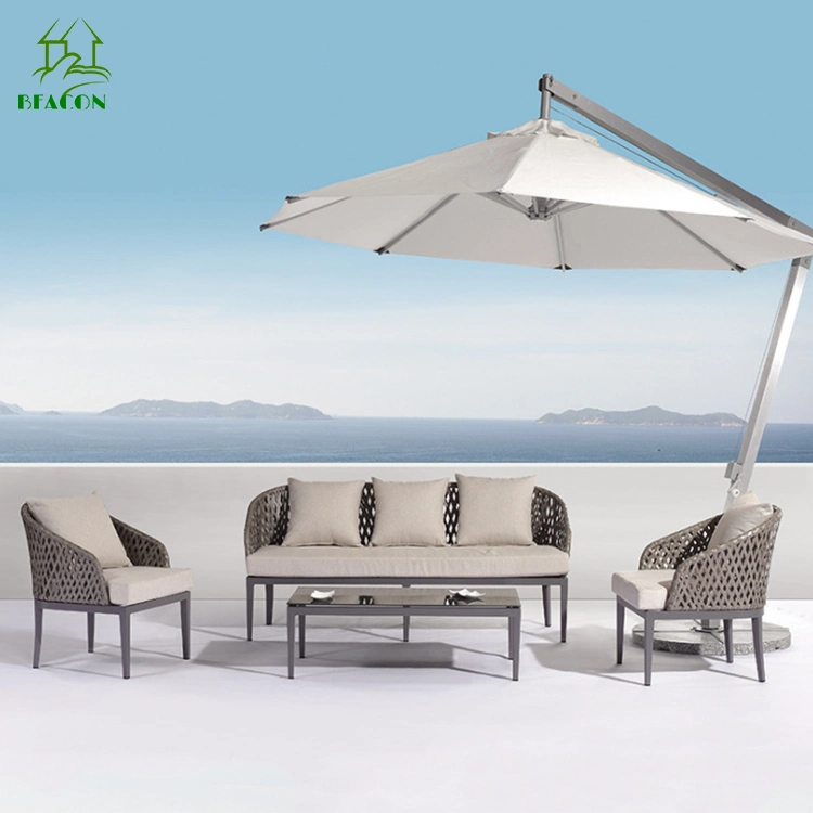 Aluminum Frame Outdoor Garden Corner Lounge Sofa Set with Teak Wood Table