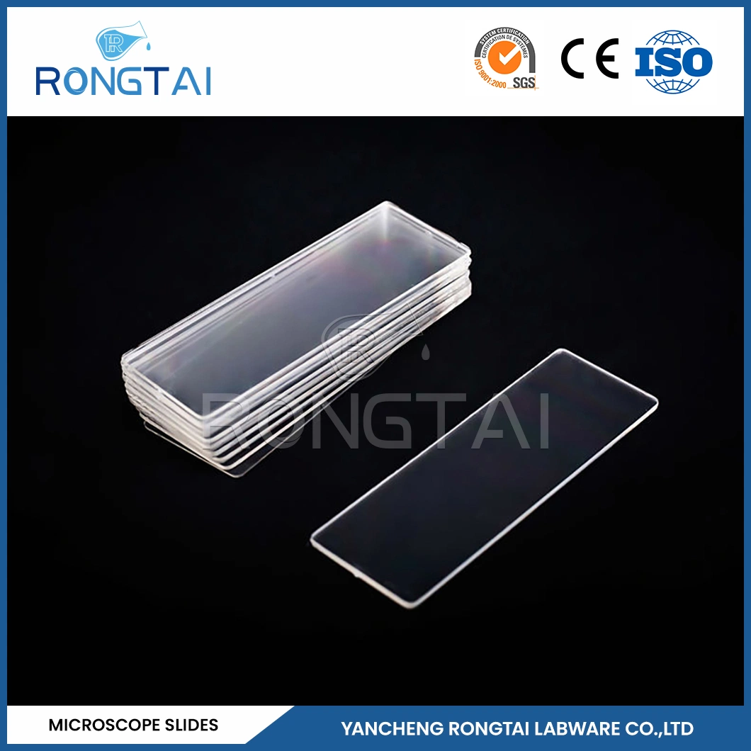 Rongtai vidrio para Microscope fábrica vidrio diapositiva 7107 China 7101 7102 7105 7107 7109 vidrio de portaobjetos congelado