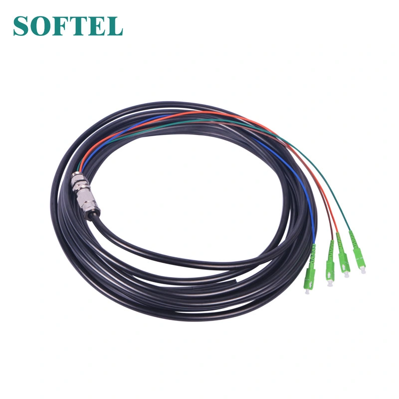 Waterproof Black Pigtail 2/4 Cores Armored Fiber Optic Pigtail Cable with Plug and Socket