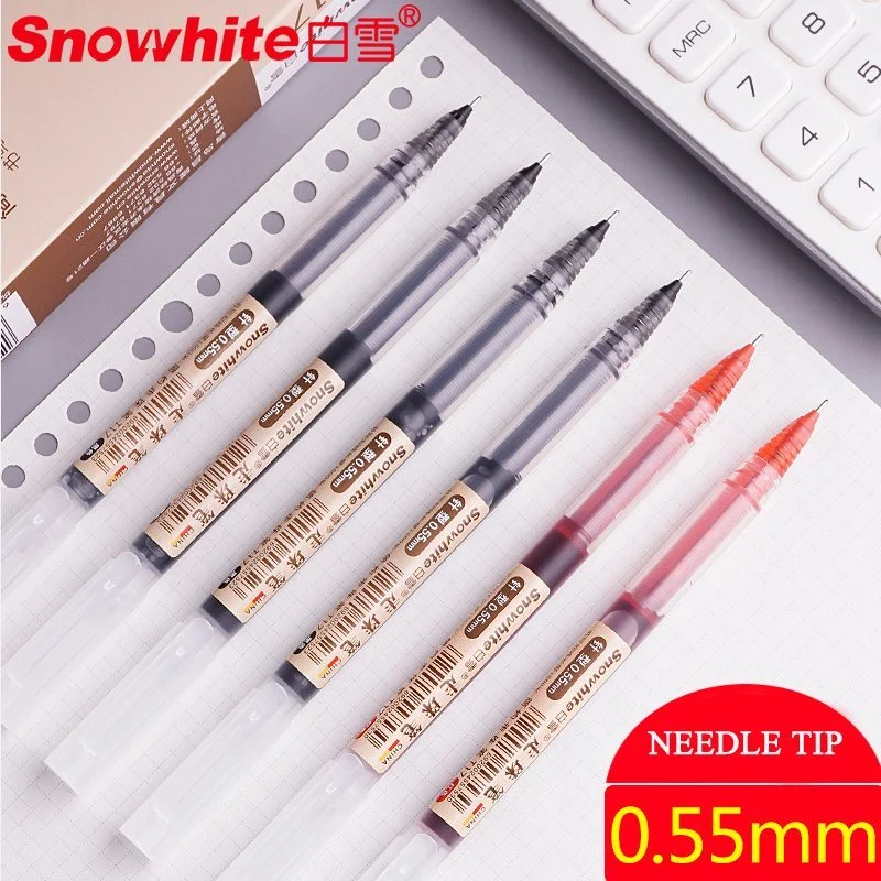 School Supply Wholesale Snowhite Disposable Plastic Roller Ball Pen Gel Pen Quick Dry Ink, Needle Tip 0.55mm, 10 Colors, Green Ink