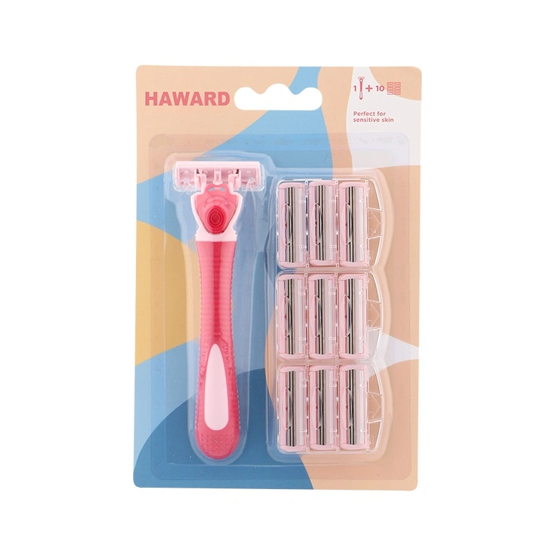 Empuñadura de goma personalizados 3 hoja de afeitar maquinilla de afeitar el paquete de etiqueta privada de tres cuchillas de afeitar