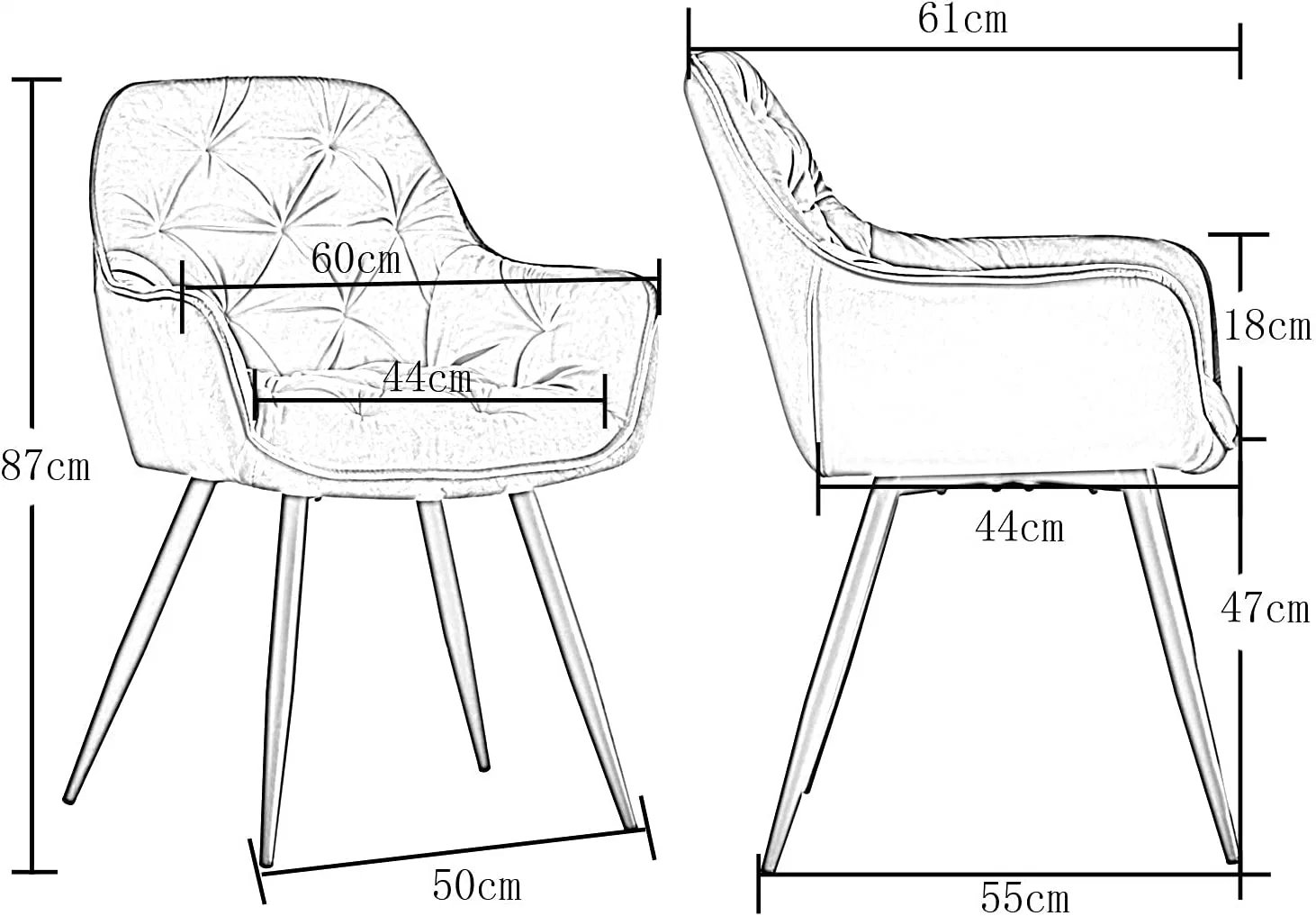 A mediados de siglo Comedor Popular terciopelo cojines de respaldo Silla de Comedor Silla Set