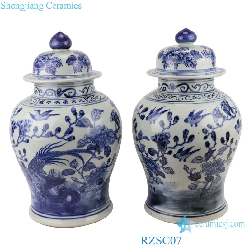 Rzsc07 Jingdezhen Antique Flor hermosa y patrón de pájaro jengibre cerámico Tarro