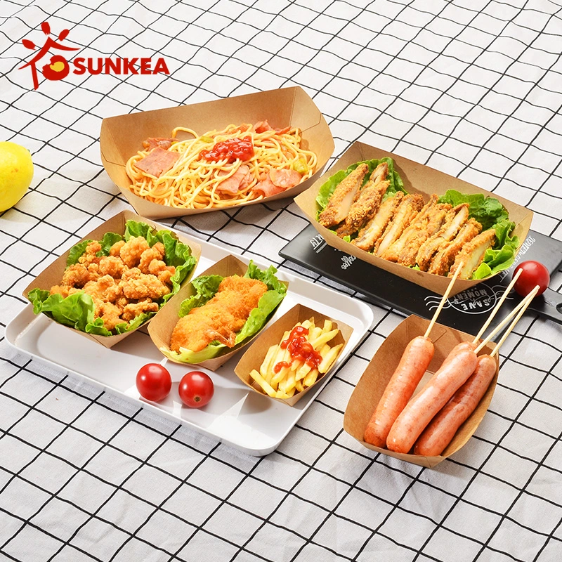 Sunkea Customized Logo High Takeaway French Fries Food Packaging Boat Paper Box Disposable Items Food Grade Packaging Food Tray