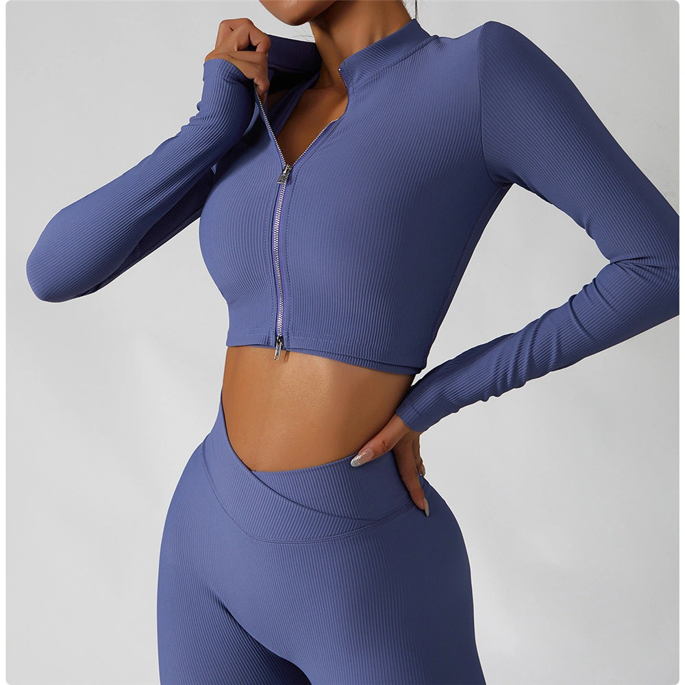 Veste de sport pour femmes, chemises de yoga, haut de gym, fermeture éclair, coupe ajustée, vêtements de course, deux pièces pour entraînement physique.