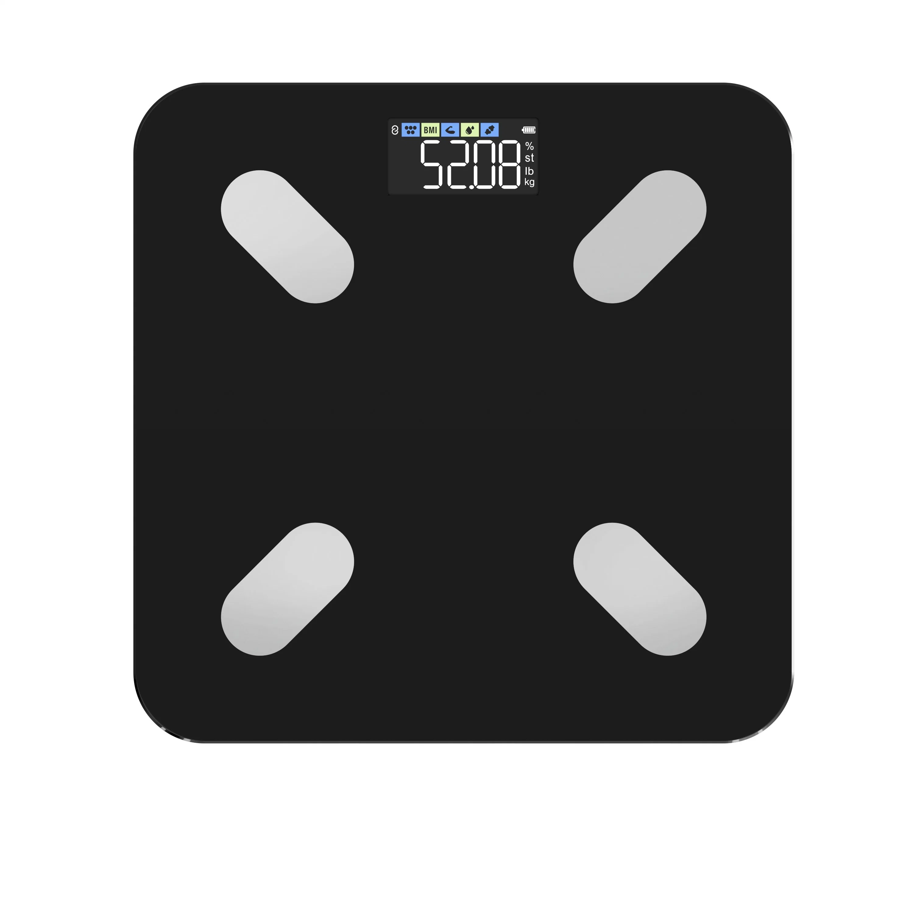 Black Bluetooth Smart Body Fat Scale with Clear Va Colorful Screen