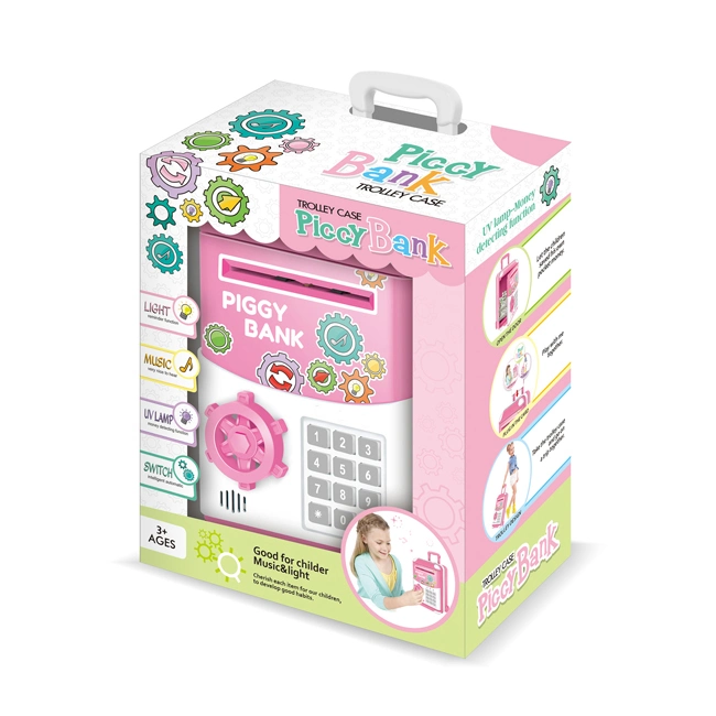 Banco de dinero eléctrico Piggy con barra de tiro Rosa Chica Forma de caja volumen automático dinero interesante Kids Piggy Bank Toy