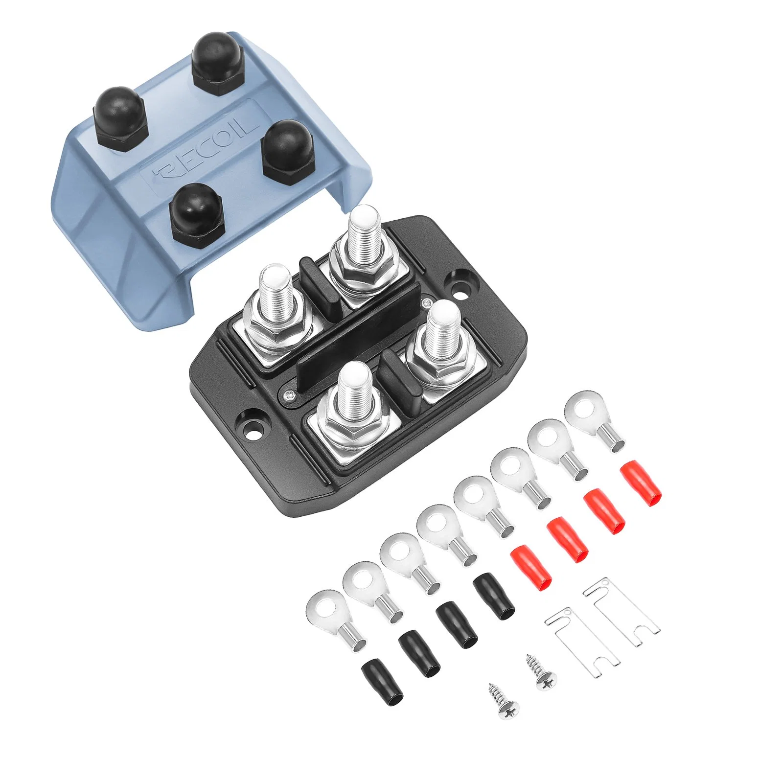 Edge Dsi2-516 4-Way Insulated Busbar 4 X 5/16&rdquor; Studs Power and Ground Distribution Block with Divider, Jumper and Ring Terminals