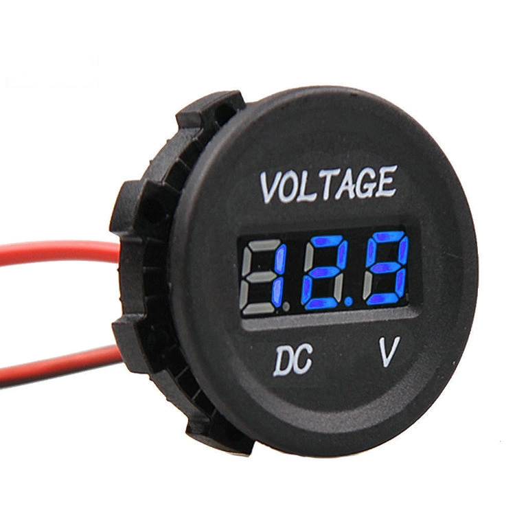 10A Round Auto Electric 2 Pin Small Waterproof DC Voltmeter with Blue Red LED