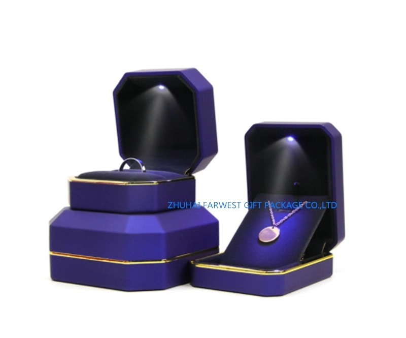 Light Blue Jewelry Gift Box Set Jewelry Box with LED Light Velvet Foam Inside Good Quality