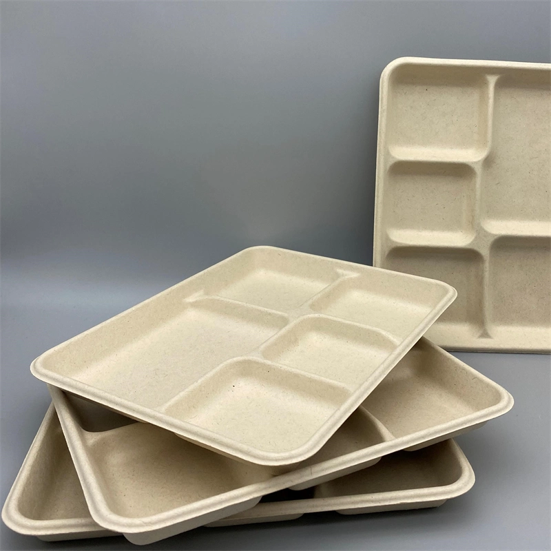 Compostable Biodegradable Wheat Straw Tableware Retangle 5coms Food Tray