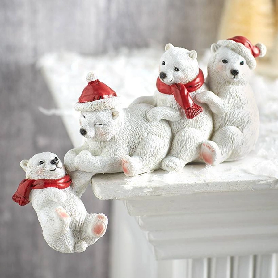 Criativo Pai Natal Lakeside Winter Polar Bear Black Bear Handmade Decoração de ambiente de trabalho 3D em Artesanato de resina