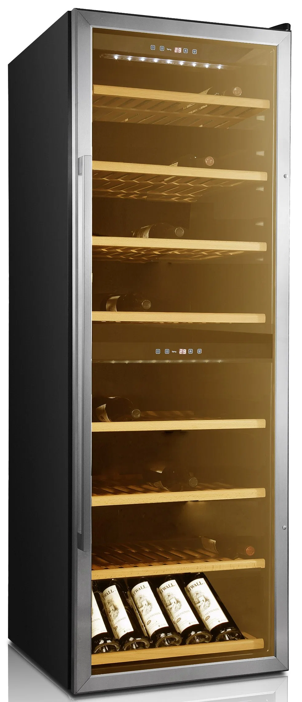 Candor 166 Bottles Compressor Wine Cooler Single Zone Contnt Temperature Glass Door Wine Cellar