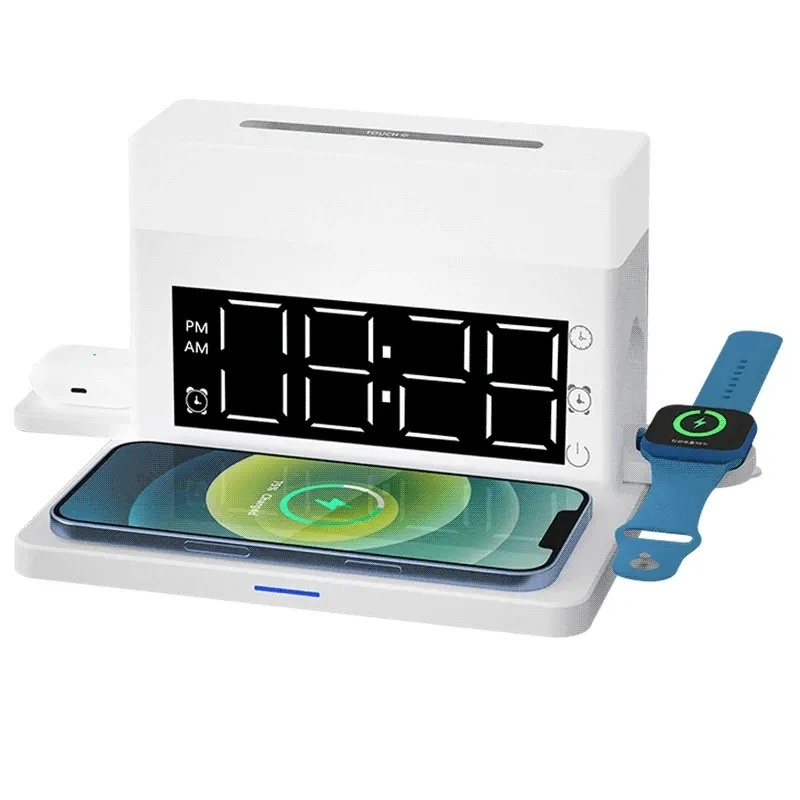 Best Gift LED Digital Alarm Clock Wireless Charger 15W 6 В 1 году складная беспроводная зарядная станция с функцией ночного освещения Для нескольких устройств