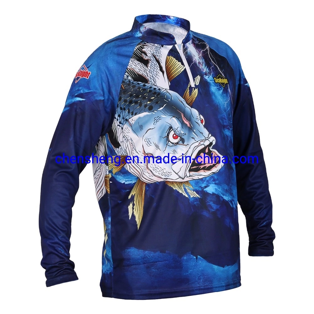 Fishing Clothes Custom UV Protection Heat Transfer Long Sleeve Fish T Shirt for Sea Boat Sailing Beach