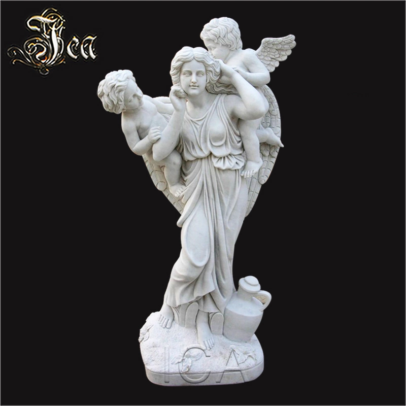 Nouveau design Vivid deux enfants et de la femme statue en marbre avec aile pour la vente