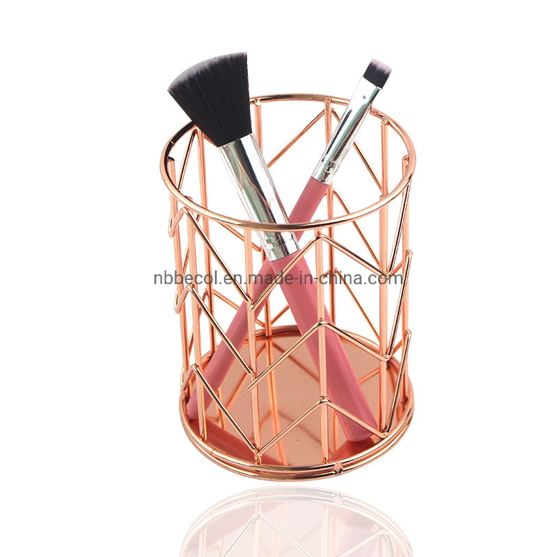 Metal Mesh Pen Holder Simple Round Makeup Brush Storage Box