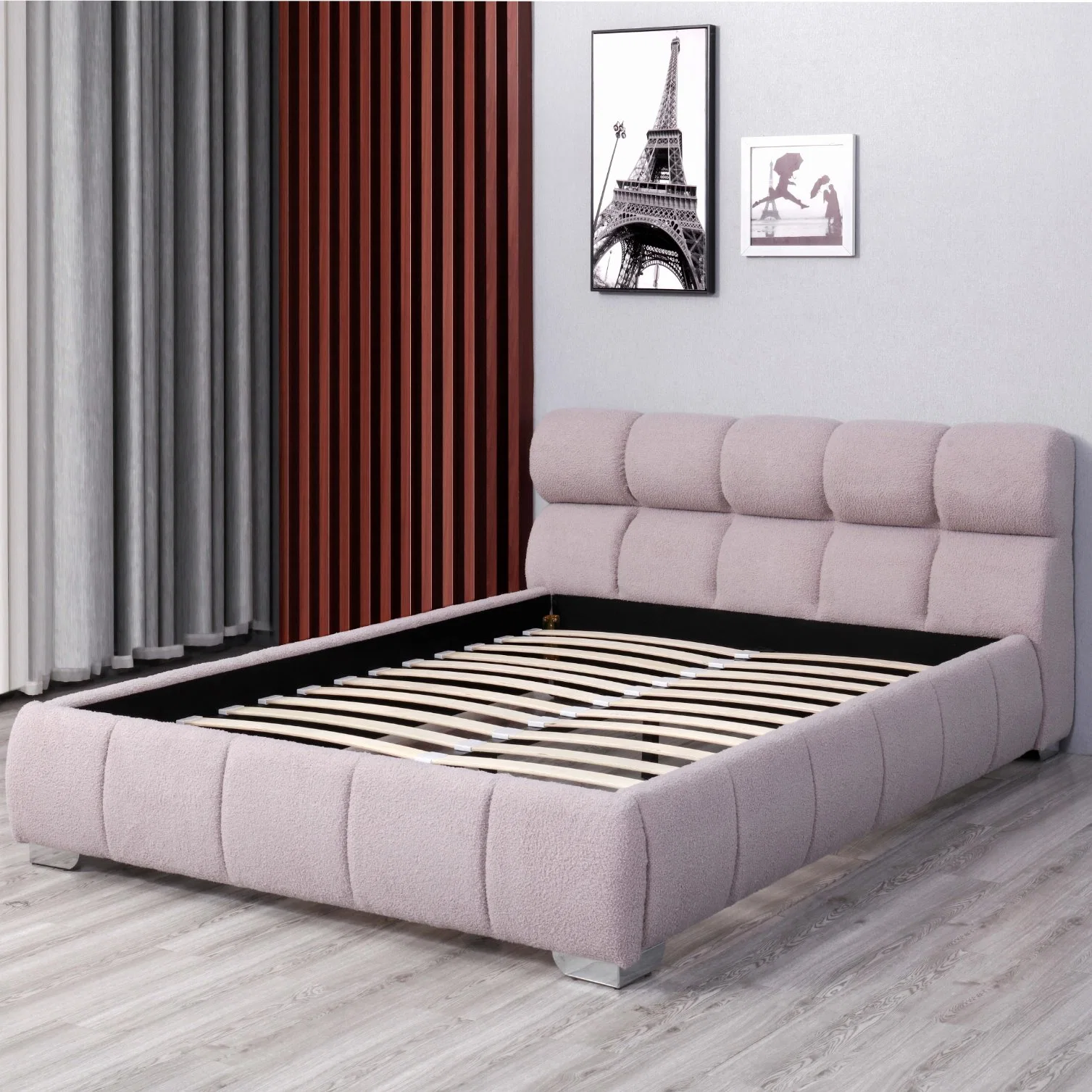 Manufacture Huayang Customized Queen Bedroom King Size Double Beds Frame Bed Velvet Bed OEM