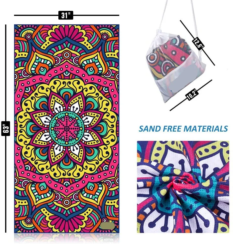 Microfiber Terry Tassels Round Beach Towels Wholesale/Supplier Bulk Sand Free Customized Printing Pattern Microfiber Towel Mandala Towels