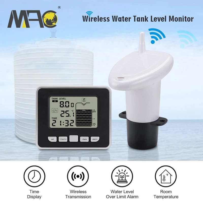 Macsensor 15m Tanque de agua ultrasónico inalámbrica Sensor de nivel de profundidad de líquido con indicador de temperatura