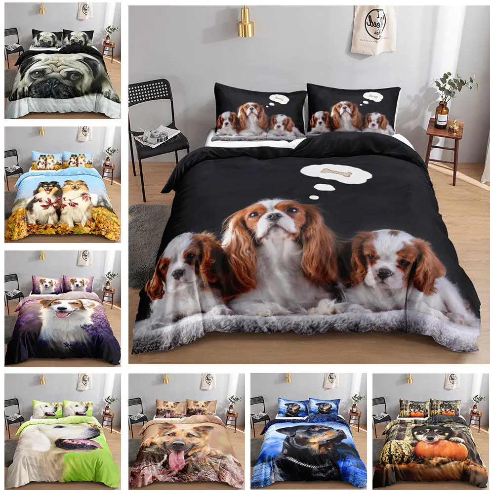 Polyester 3D Foto Hundedruck Tier Liebhaber Bettwäsche Set