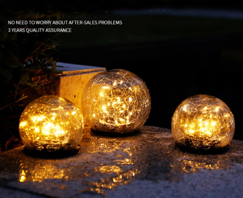 Outdoor Decorative Crackle Glass Ball Shape Lighting Waterproof Solar Garden Light with Warm White LED for Lawn Emergency LED Garden Light