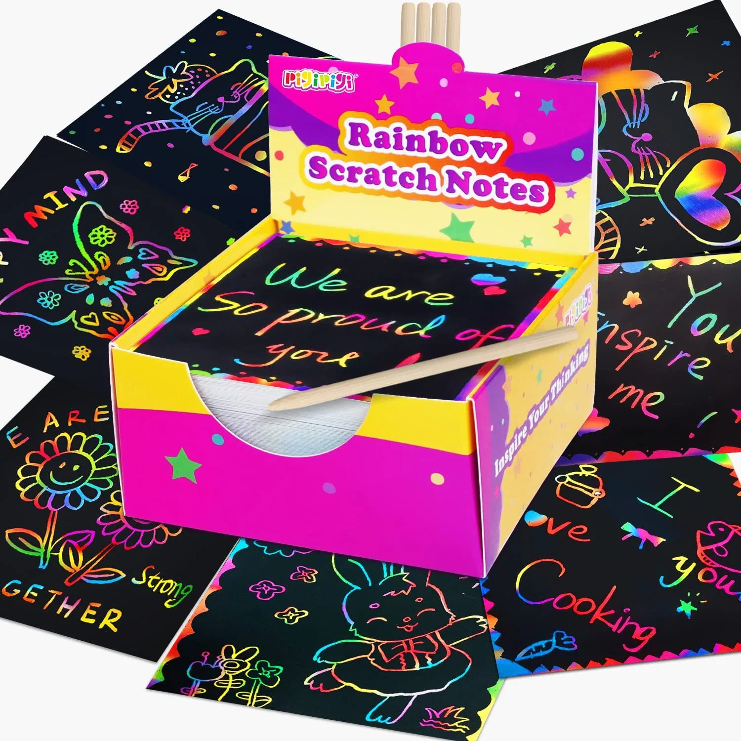 Scratch Notes Art for Kids - 125 Mini Rainbow Scratch Paper Sheets with 5 Styluses Magic Scratch Crafts Art Supplies Kit for Girls Boys Toys Games Party Favors