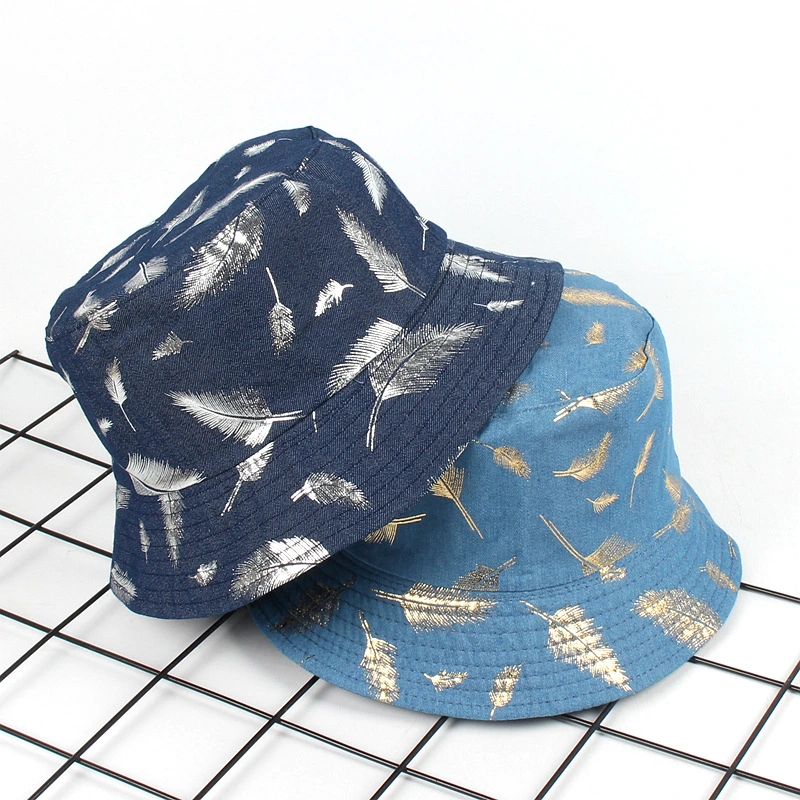 Fashion Unisex Denim Hat Fishing Hat Printing Check Bucket Hat