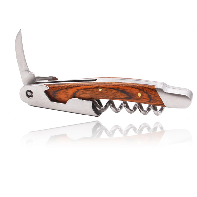 Wine Opener Corkscrew, Corkscrew with Wooden Handle, Opener for Restaurant, Rosewood Handle Corkscrew, Waiter's Stainless Steel Can Bottle Opener