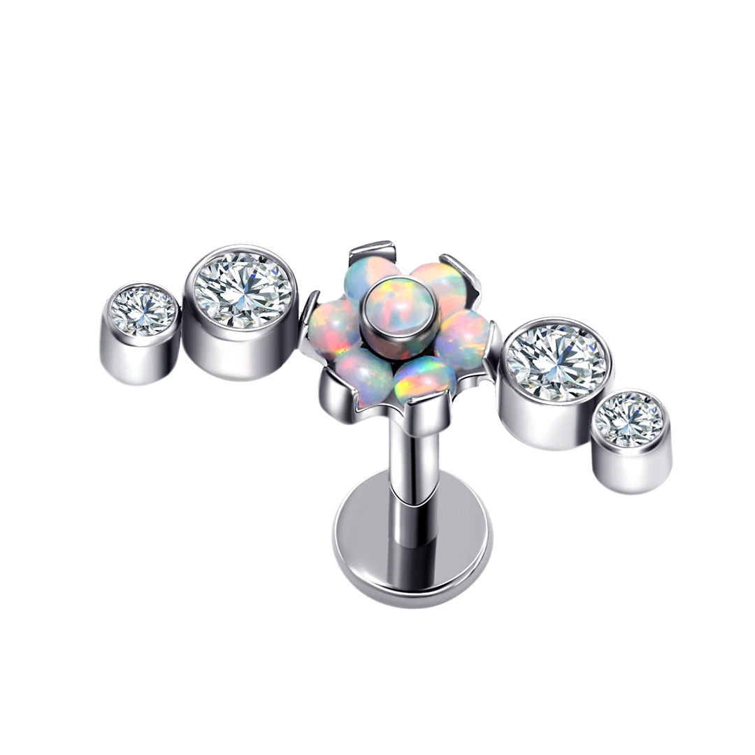 Eternal Metal Wholesale/Supplier Pierc Titnio Ear Bar Body Jewelry Flower Opal Top G23 Titanium Piercing Threaded Labret