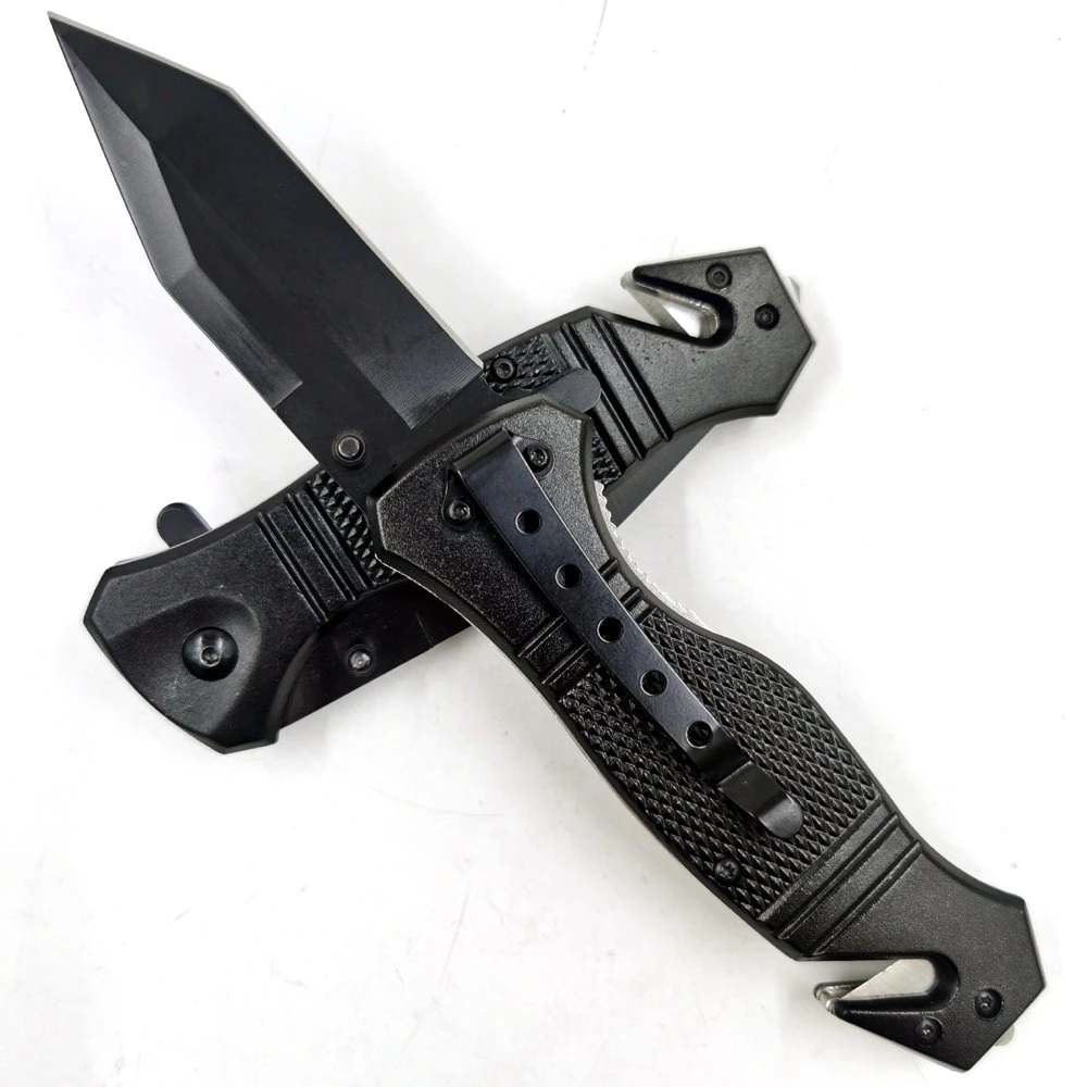 Pk-R115bk Black Blade Tanto Peste Bombeiro Piscina Camping Rescue Dobra EDC Faca de bolso