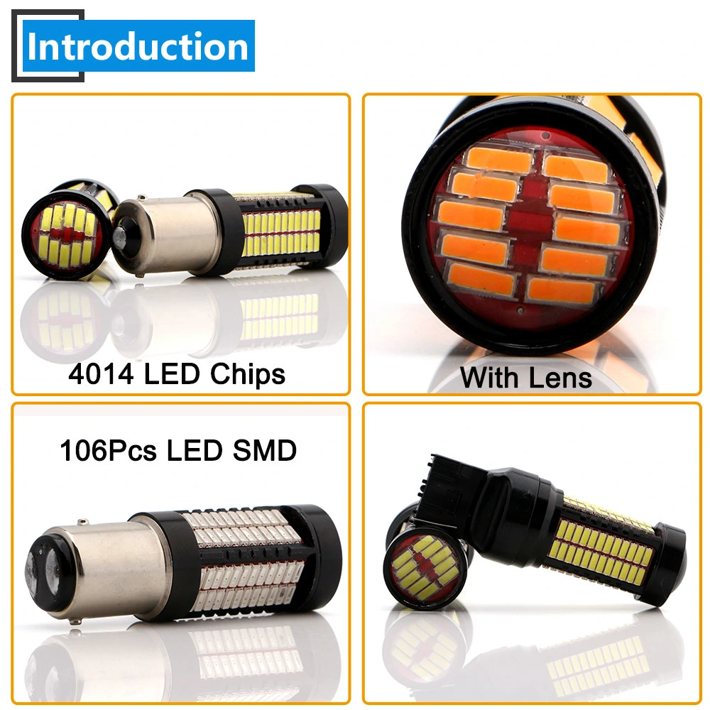 White Red Amber 106SMD 4014 LED Turn Signal Light Ba15s 1156 1157 3156 3157 T20 7440 7443 LED Bulb Auto Car Lamp