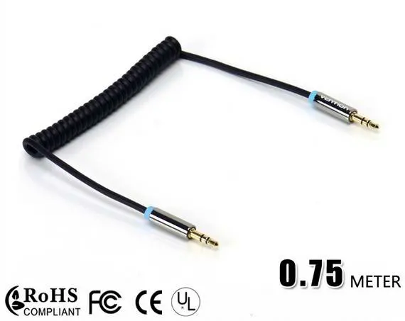 3.5mm Stereo Audio Male to Male Spring Spiral Retractable Cable