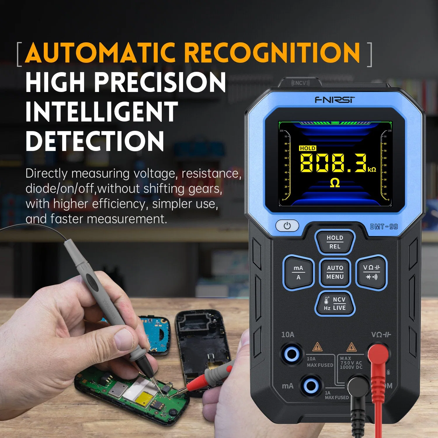 Multímetro digital inteligente 10000 cuentas verdadero RMS AC/DC voltímetro automático Amperímetro Diodo Anti-Burn inteligente NVC Tester