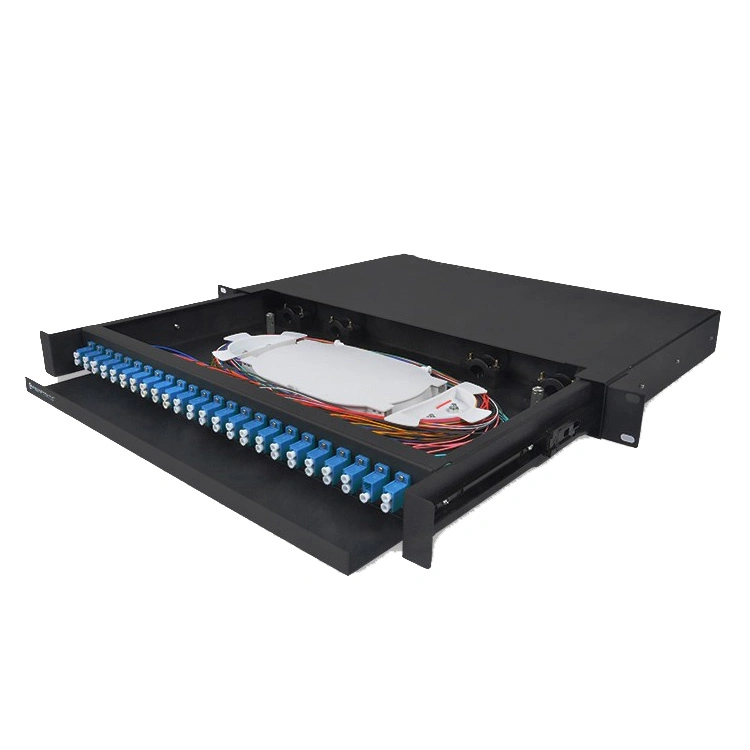 19 Inch 12 Core 24 Core ODF FTTH OEM/ ODM Fiber Optic Distribution Box 1u Rack LC/Upc Fiber Closure Terminal Box