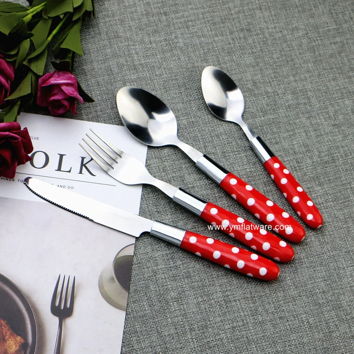 PS/PP Plastic Handle Ss410 Cutlery Set Serve Spoon Knife Fork