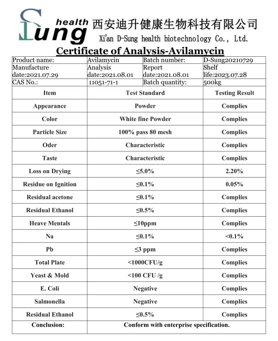 Los antibióticos11051-71 CAS-1 Avilamicina avilamicina veterinaria en polvo de las Materias Primas avilamicina