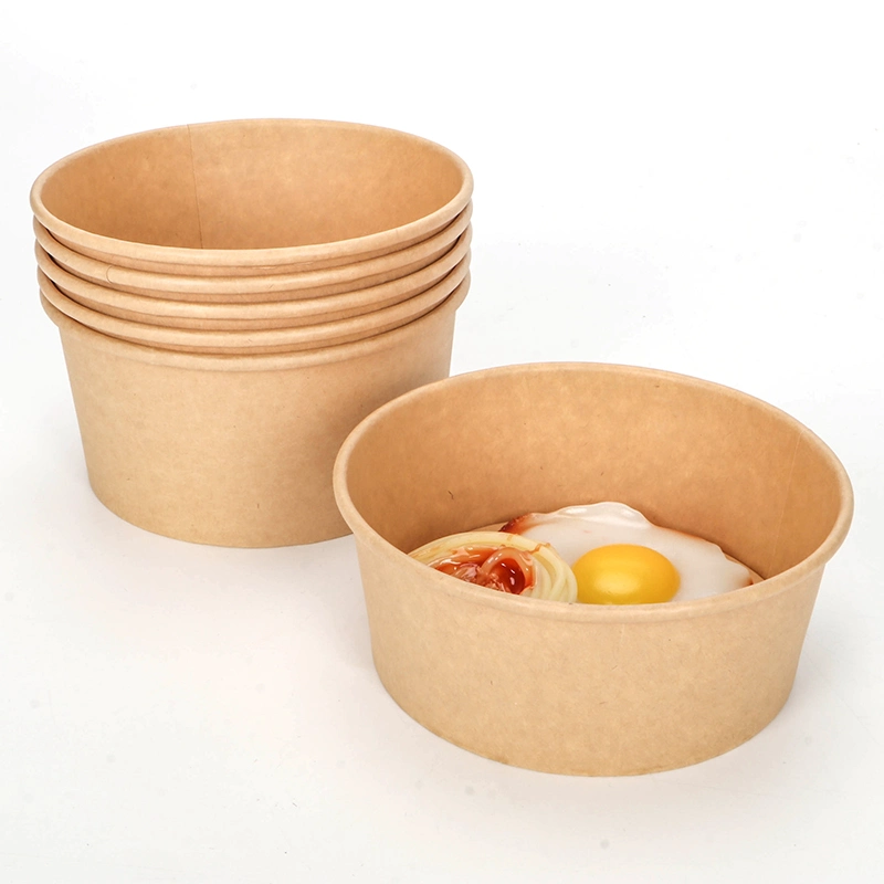 Custom Printed Disposable Take Away Hot Soup Bowls, Kraft Paper Soup Cup with Paper Lid