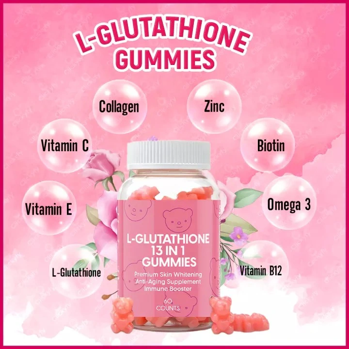 L-Glutatión Píldoras para blanquear la piel 13 en 1 Gummy Bears Biotina Colágeno Vitamina Gummy