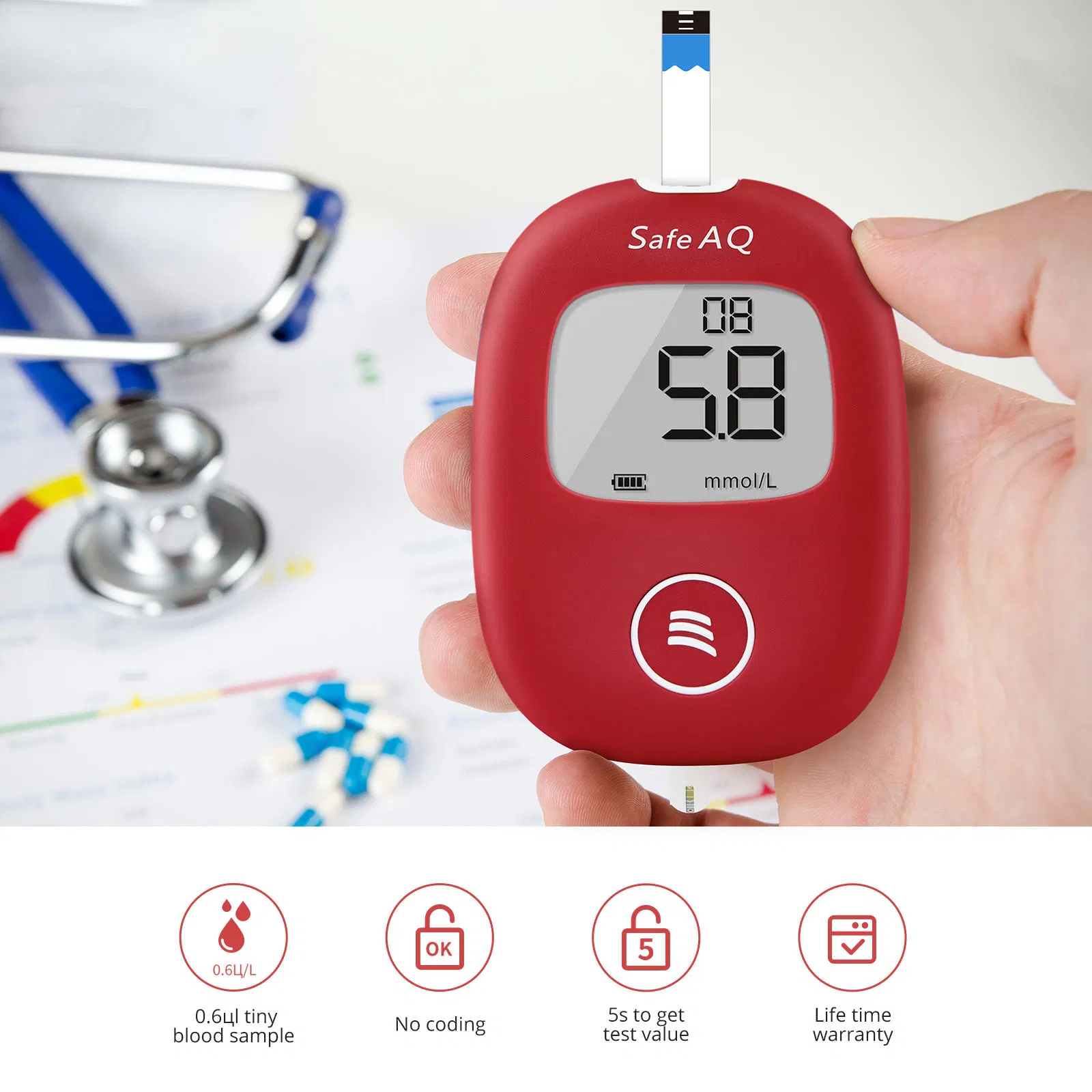 Sinocare Glucose Sensor Meter Blood Glucose Monitor Digital Glucometer Non Invasive Blood Sugar Testing Devices