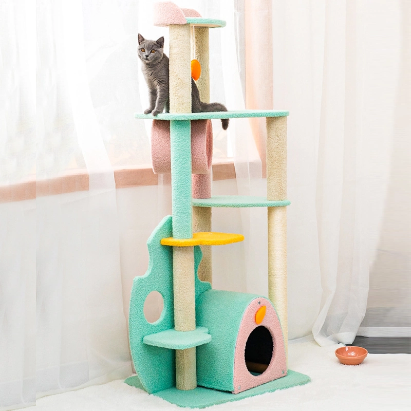 Indoor Kitty Condo Beige Scratching Post Cat Trees Climbing Tower for Sale