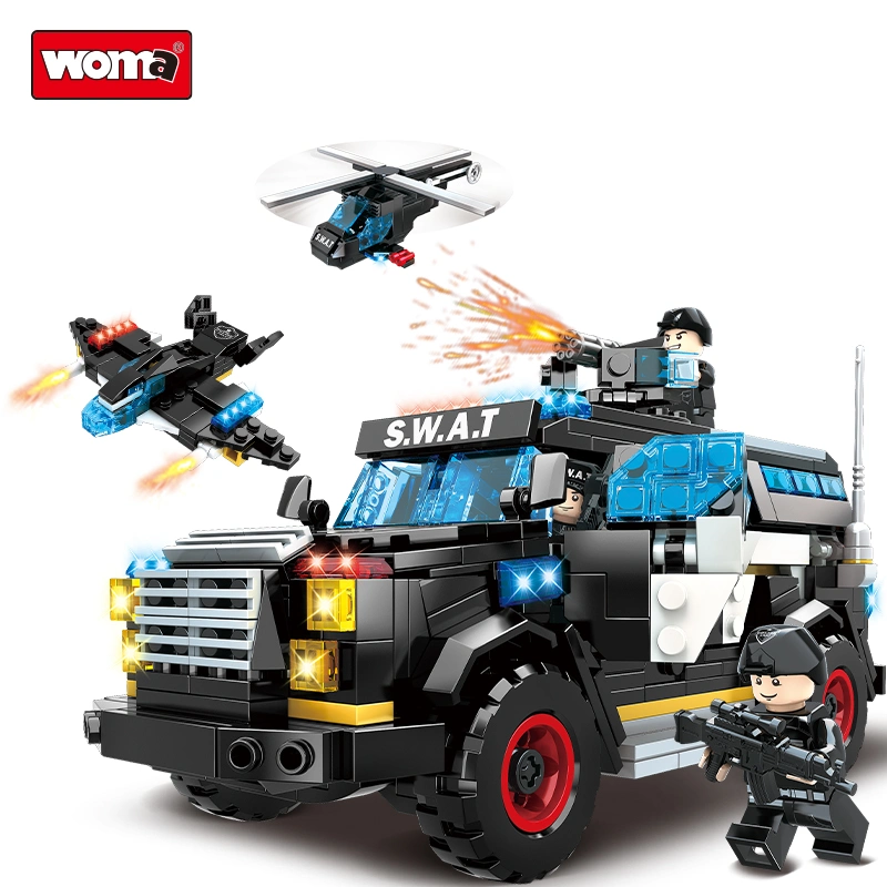 Woma Toy C5007 Model 8 in 1 Armored Car Student Special Team Child Swat War Vehicle Building Blocks Brick Set Kids Armed Helicopter Wholesale/Supplier Toy Car